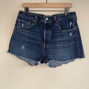 Levi’s Womens Cut Off Raw Hem Dark Wash Denim Shorts - Size 32